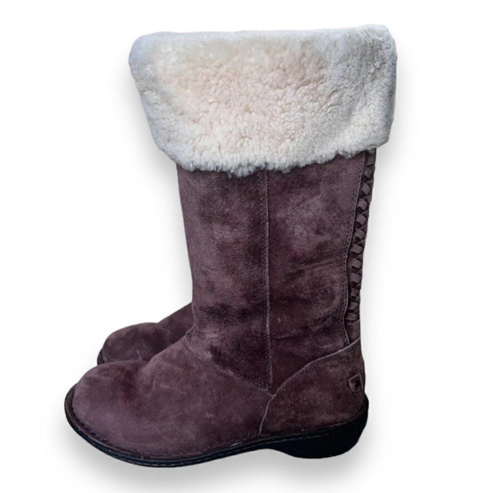 UGG Karyn Cuff Sheepskin Boots 1005449 Dark‎ Brown Women's 6